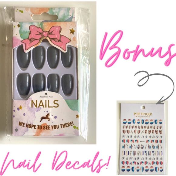 3/$20Coffin False Nails Stylish Grey Press on Nail Coffin New Acrylics Full Set - Picture 1 of 6